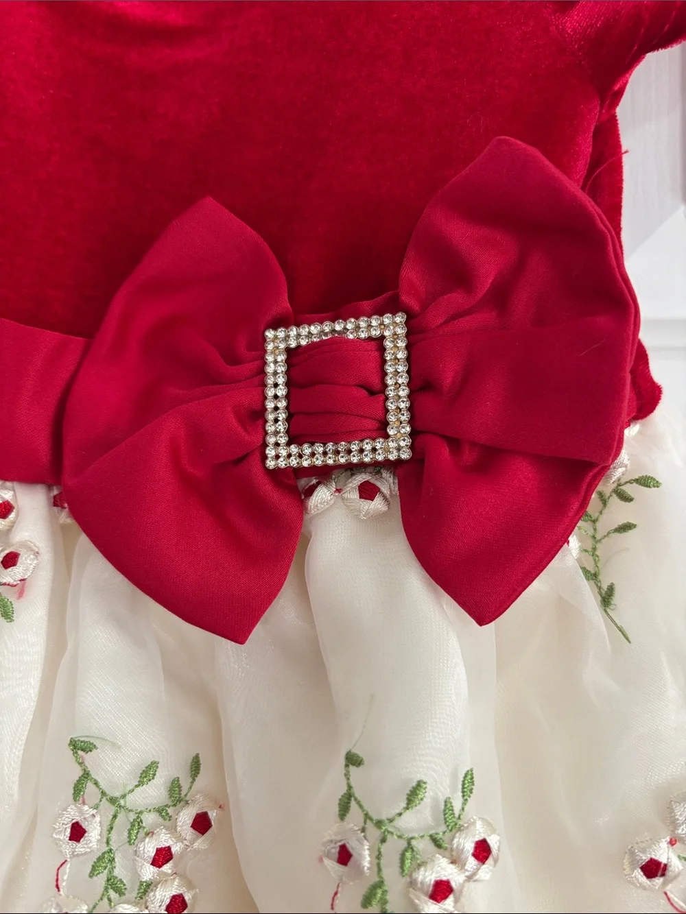 Blueberi Boulevard Girls' Red Velvet & Ivory Embroidered Holiday Dress Size 2T